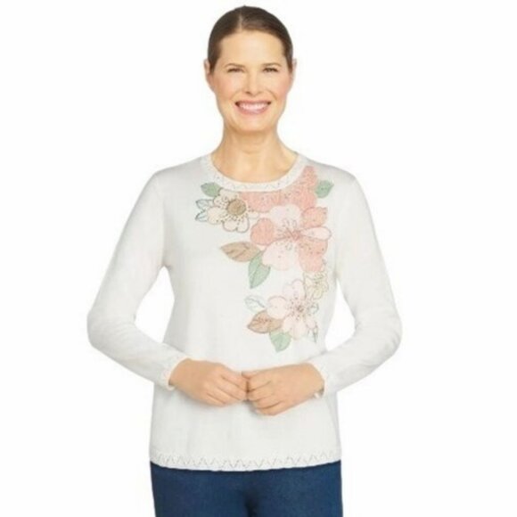 Alfred Dunner Sweaters - NWT ALFRED DUNNER Petite XL Echo Canyon Floral Applique Embellished Sweater PXL